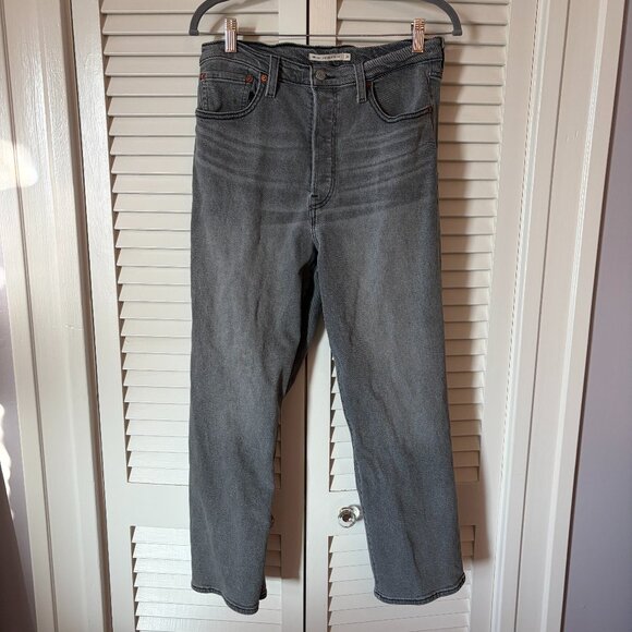 Levis Ribcage Straight Ankle denim jeans 31 grey button fly - Picture 1 of 11